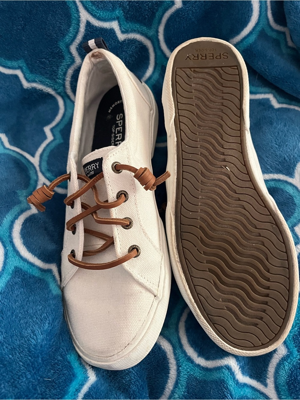 Sperry Cream Canvas Sneakers with Brown Laces - Picture 3 of 3